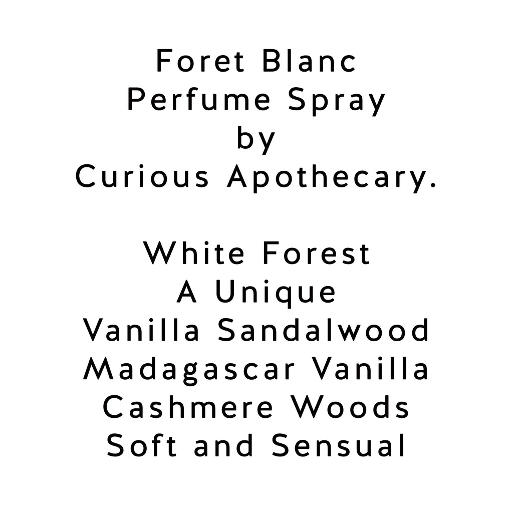 Foret Blanc perfume. Best Vanilla Sandalwood fragrance by Curious Apothecary - theme-fragrance
